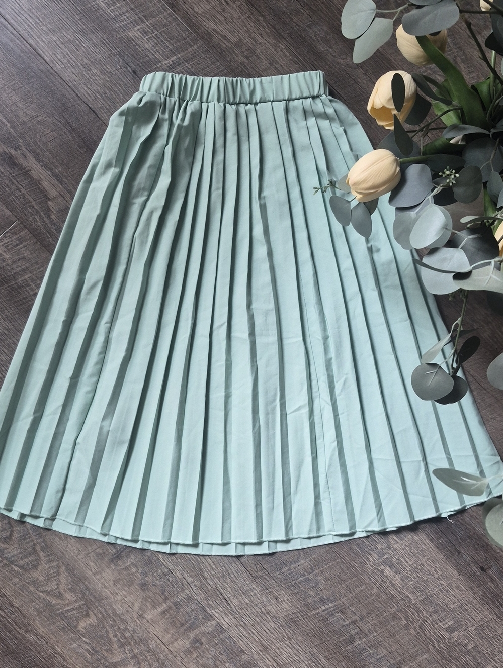 Pleated Midi Skirt in Light Mint Green 10 Kids Girls